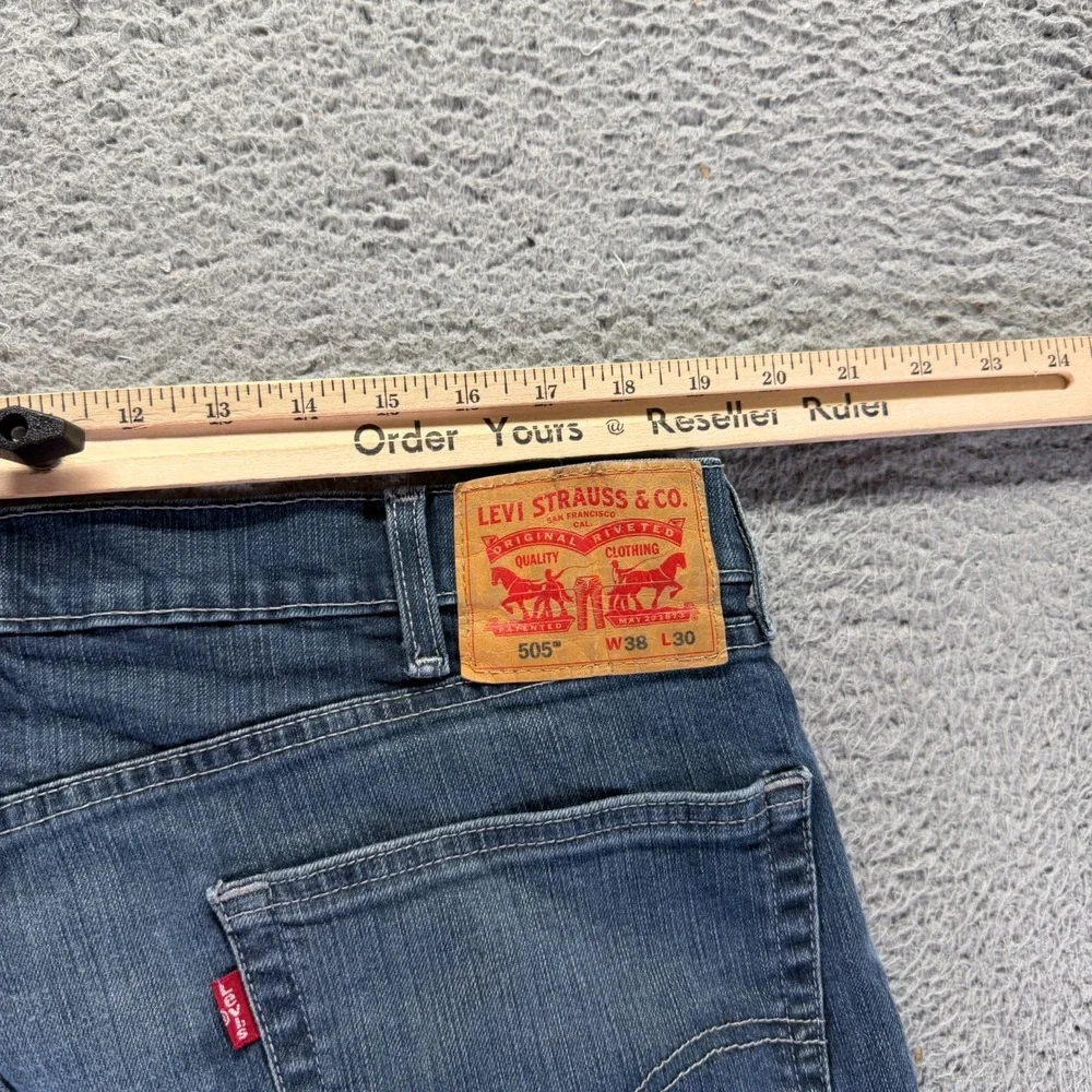 Levi's 505 Jeans Men 38x30 Blue Cotton Denim Straight Leg Workwear Faded Stretch